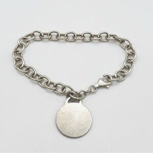 Vintage Estate Chunky Sterling Silver Chain Bracelet Round Charm 7”